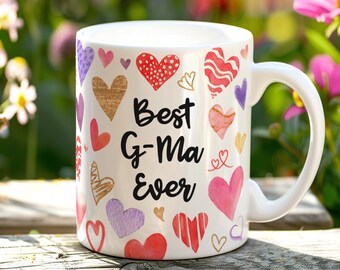 Best G-Ma Ever Coffee Mug, Heart Grandma Gift, Mother's Day, Ceramic Heart Cup