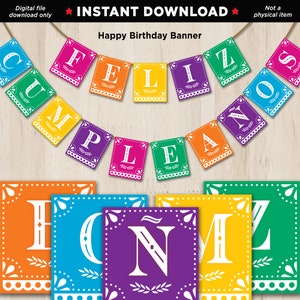 Feliz Cumpleanos, Spanish Birthday Banner, Spanish Party Decorations, PRINTABLES, Mexican Decorations, Fiesta Banner, Birthday Papel Picado