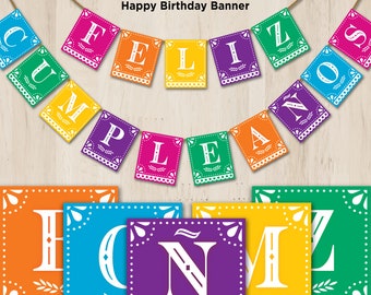 Feliz Cumpleanos Banner, Spanish Fiesta Party Decor (Digital Download)