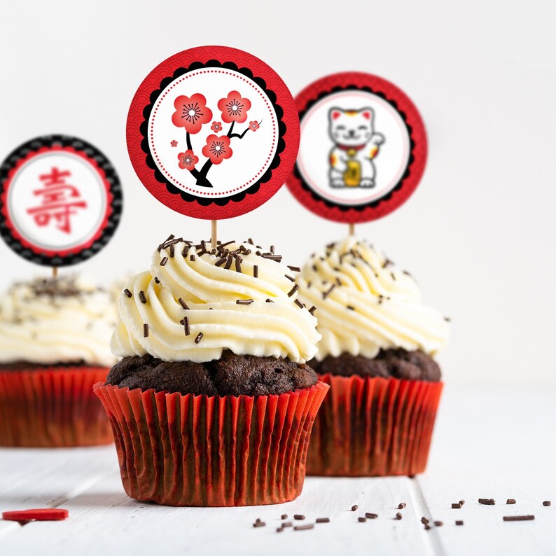 Japanese Cupcake Toppers Japanese Birthday Cherry Blossom Etsy