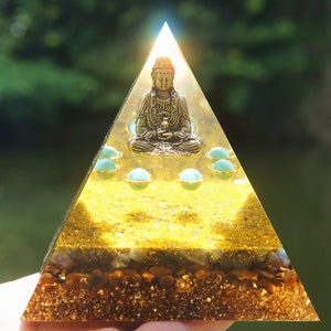 Guanyin Buddha Orgonite Pyramid: Crystal Meditation Tool