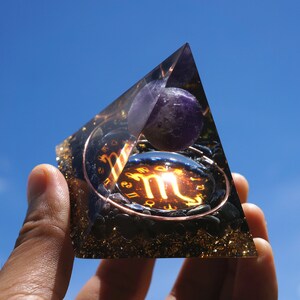 Olivenorma Amethyst Sphere With Obsidian Zodiac Scorpio Orgone Pyramid main image 1