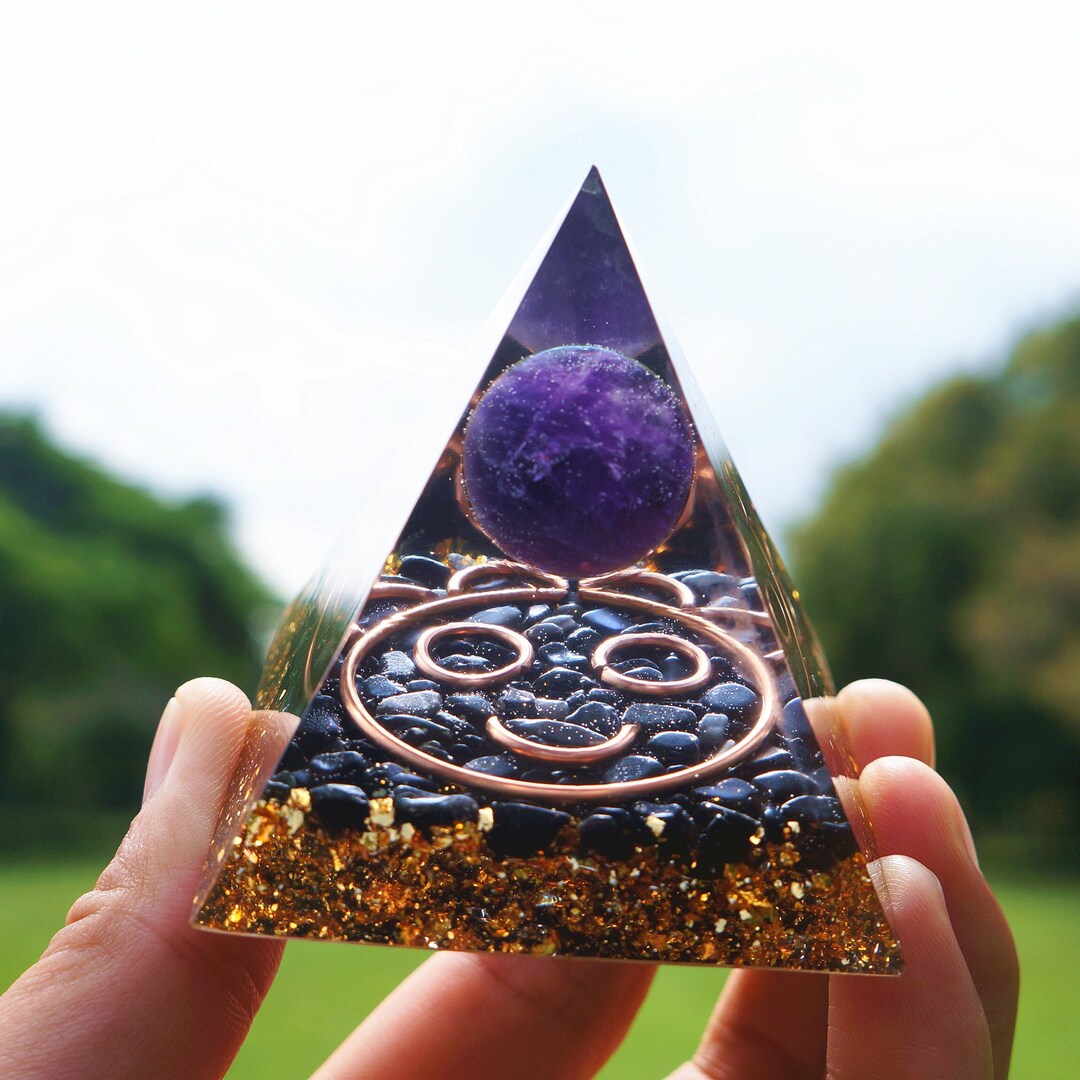 Smile Face Mood Healing Amethyst Sphere With Obsidian Orgonite Pyramid ...