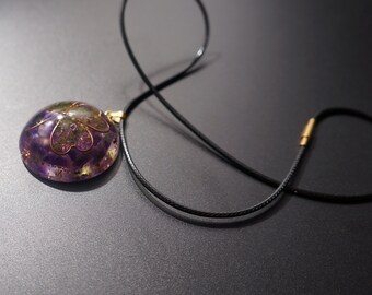 Personalized Clover Amethyst Crystal Necklace, Orgone Shamrock Pendant, Orgonite Healing Shamrock Necklace