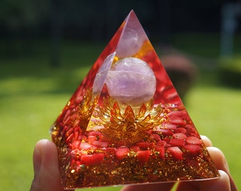 Blume des Lebens Amethyst Kugel Orgonit Pyramide Reiki Heilung Meditation Orgon