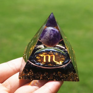 Olivenorma Amethyst Sphere With Obsidian Zodiac Scorpio Orgone Pyramid main image 0