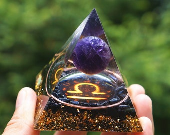 Magic Vision Libra Amethyst Sphere With Obsydian Orgonit Pyramide, Reiki Healing Chakra Orgone Pyramid