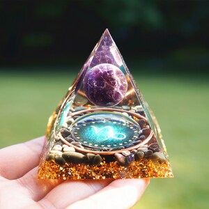 Magic Vision Capricorn Amethyst Sphere With Obsidian Orgonite Pyramid, Reiki Healing Chakra Orgone