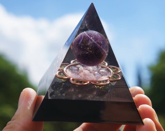 Luck Energy Vision Obsidian Shungite Orgonite Pyramid, Reiki Healing Chakra Meditation Orgone Pyramid