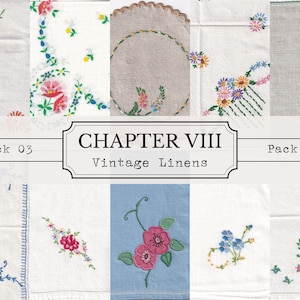 Vintage Linens Pack 03, Digital Download, Doilies, Embroidery, Printables for Journaling