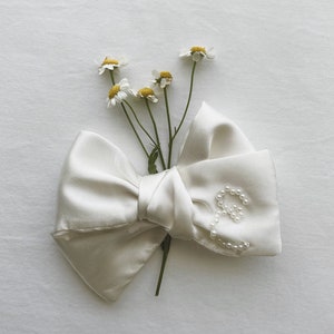 Custom satin pearl heirloom hair bows | special occasions | first birthday | dance recital | heirloom