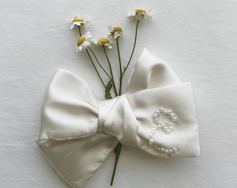 Custom satin pearl heirloom hair bows | special occasions | first birthday | dance recital | heirloom