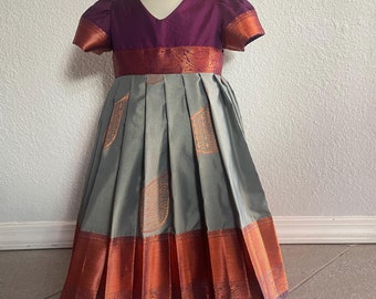 Plum & Silver Toddler Gown: Kids Ethnic Dress, Diwali Outfit