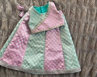 Pastel Brocade Lehenga Choli for Baby Girls: Patchwork Colorblock Ethnic Wear