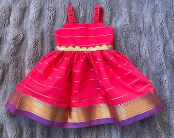 Hot pink and gold Infant ethnic gown-frock for babies baby dress-Eid Outfit-Diwali-kids ethnic wear
