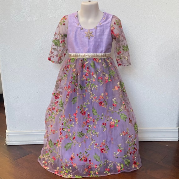 Eid Celebration dressReady to ship-size 2-3-Anarkali Dress-Purple floral Gown-Kids ethnic wear-Girls Pakistani dress-Eid outfit