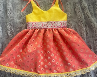 Salmon pink and yellow gown for babies, toddlers and girls-Kids ethnic wear-Girls traditional wear-Diwali-Eid