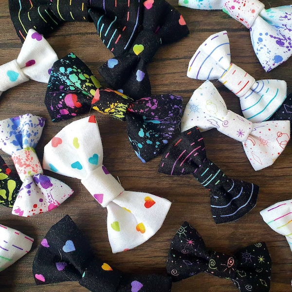 Rainbow Black and White Doodles, Cat and Dog Bow Tie Collar Accessory