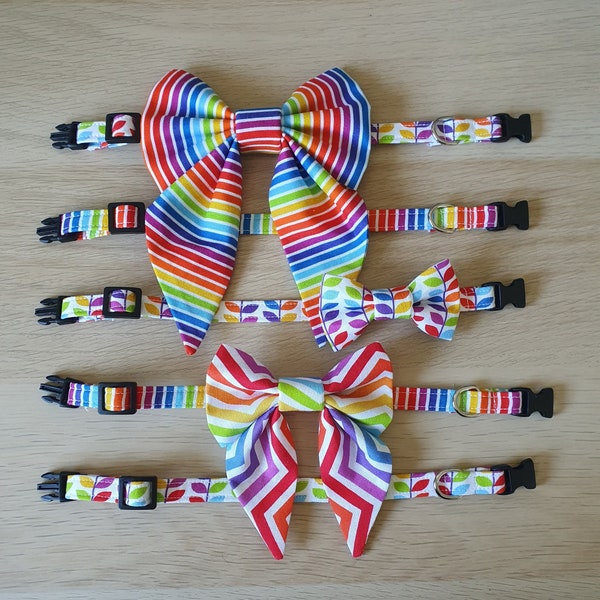 NEW STYLE Rainbow Stripe Bow Tie and Adjustable Collar Combo