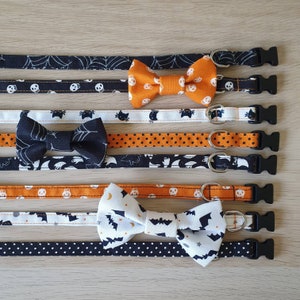 OLD STYLE Halloween, Bats, Skulls, Ghost, Black Cat, Orange and Black, Bow Tie and Adjustable Cat Collars