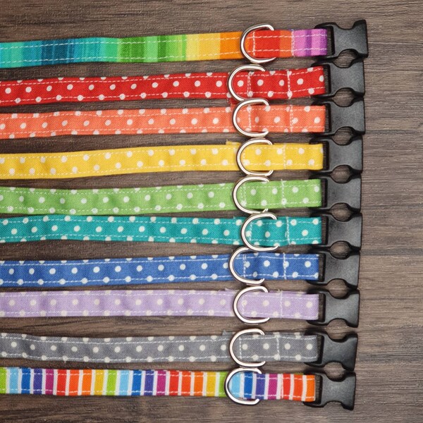 OLD STYLE COLLAR Rainbow Dots, Solid Colour and Rainbow Pattern Bow Tie and Adjustable Cat Collar