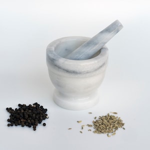 Marble Mortar & Pestle White 3” footed polished **NEW**