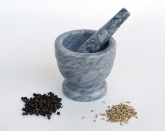 Marble Mortar & Pestle gray 3” footed polished **NEW**