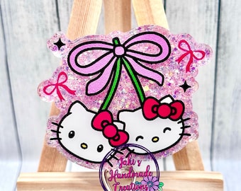 Coquette Kitty Cherries Interchangeable Badge Reel Faceplate - ID Holder, Keychain or Bag Charm
