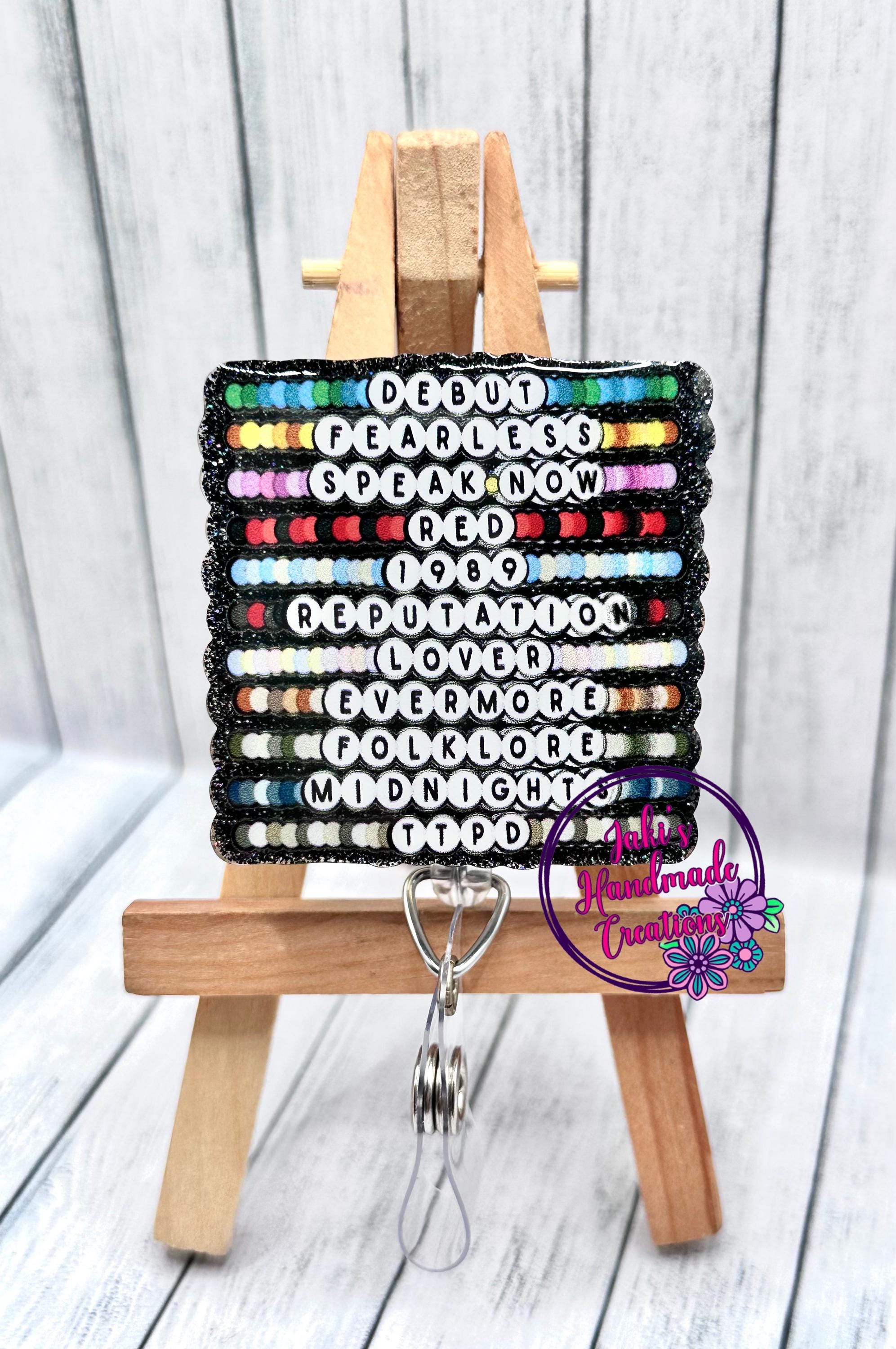 TS Friendship Bracelet Album Names - Faceplates or Interchangeable Badge Reels, Lanyards, Bag Charms & Keychains- Jakis Handmade Creations