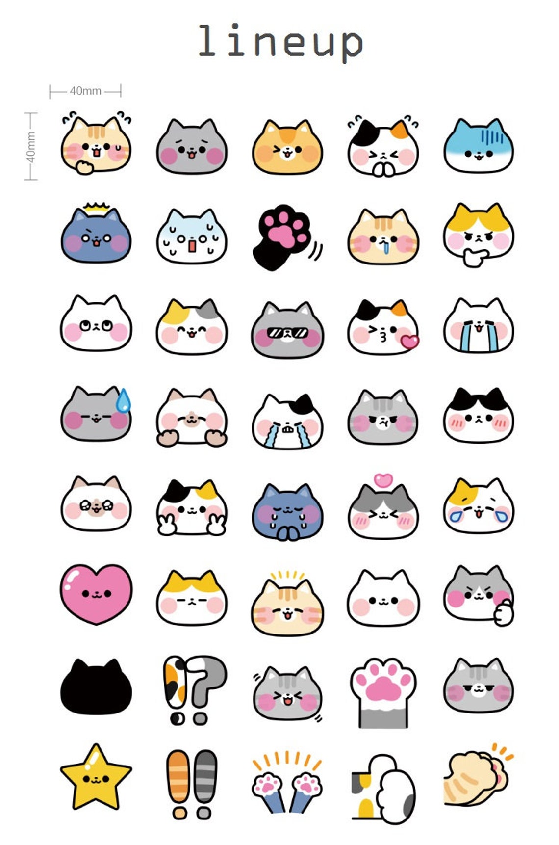 Cute Kawaii Cat Emoji Emoticon Faces and Paw Stickers in a Etsy