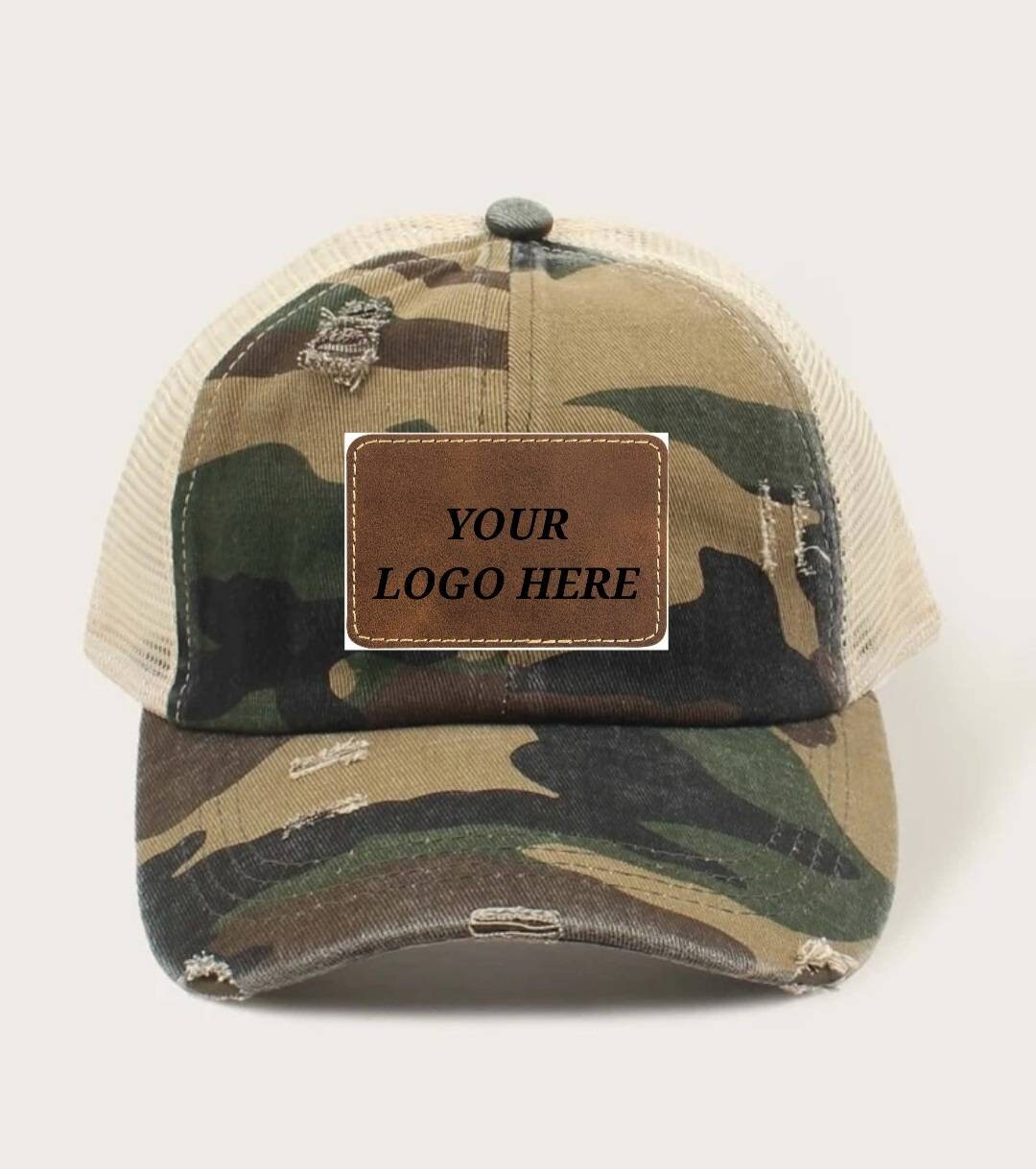 Camo Fashion Cap With Leather Logo 