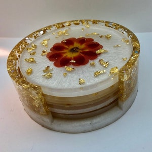 Flower Coaster Set (Set Includes 4 Coasters & Holder) | Floral Home Decor | Flower Coasters | Handmade Coaster Set | Home Decor Gift