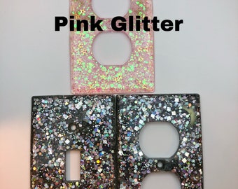 Couvercle d’interrupteur d’éclairage personnalisé | Couvercle de l’interrupteur de lumière à paillettes | Couvercle de sortie de paillettes | Glitter Home Decor | Plaque d’interrupteur en résine | Décor de chambre pour adolescents