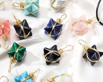Natural Crystal Straw Merkaba Precious Stone Pendant Hexagram Pendant Aventurine Amethyst Lapis Lazuli Red Jasper Pendant