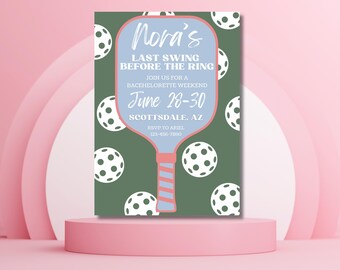 Last Swing Before The Ring | Pickleball Bachelorette Party Invitation