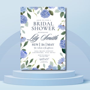 Blue Floral Bridal Shower Invitation