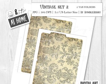 2 Vintage Grunge Muster Junk Journal Tab Ordner Divider, Digi Paper Pack, Print and Cut Sheets, Scrapbooking, Basteln, Digital Download