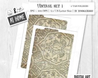 2 Vintage Grunge Muster Junk Journal Tab Ordner Divider, Digi Paper Pack, Print and Cut Sheets, Scrapbooking, Basteln, Digital Download