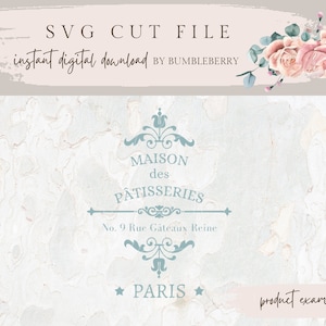 Sinal francês SVG, Patisserie Svg, arquivo de corte de vinil, etiqueta vintage, arte de móveis, Cricut SVG, arte de saco, transferência de calor Svg, HTV Svg, francês