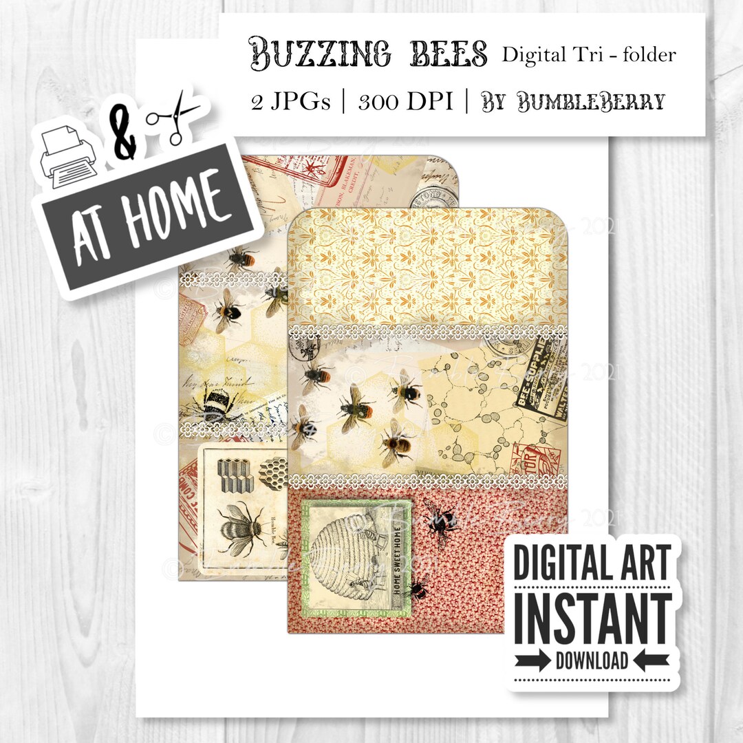 Digital Bee Junk Journal Tri Folder Folio Kit, Bee Journal Insert ...