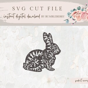 Rabbit with Ferns Svg, Woodland Hare or Easter Bunny Paper Cut - Cut File SVG