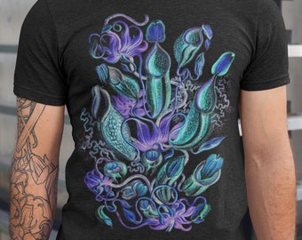 TShirt Psychedelic Pitcher Plants, Trippy Nepenthes Shirt, Surreal Carnivorous Plant Tee