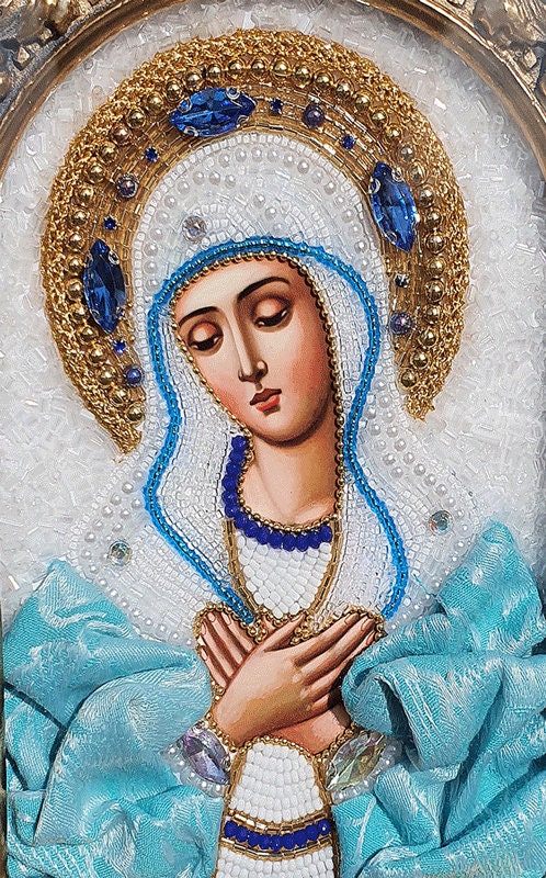 Handgefertigte Holz Ikone Jungfrau Maria - Griechisch-orthodox 9x7cm