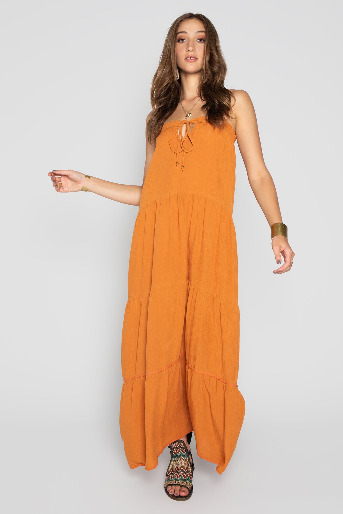 burnt orange linen dress