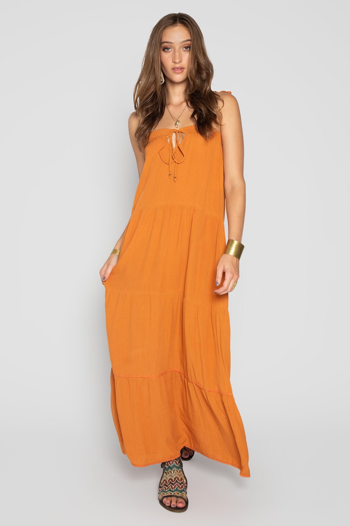 burnt orange linen dress
