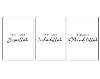 Bismillah InshaAllah Alhamdulillah 3 Set Print Dhikr | Beautiful Islamic Print | Islamic Home Decor