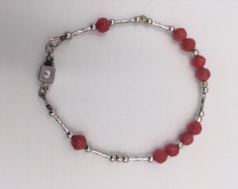 7in 18cm. Lepidochrosite Bracelet Quartz Silver #1487
