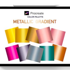 Procreate color palette,Metallic Gradient V.2, Gold, rose gold, copper, 30 color swatches with guideline