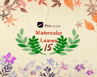 Procreate Watercolor Leaves Stamps Brushset, 15 Florals (Digital Download)