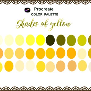 Procreate color palette,yellow shades color palette,Light and Dark,Sunflower,Gold shade